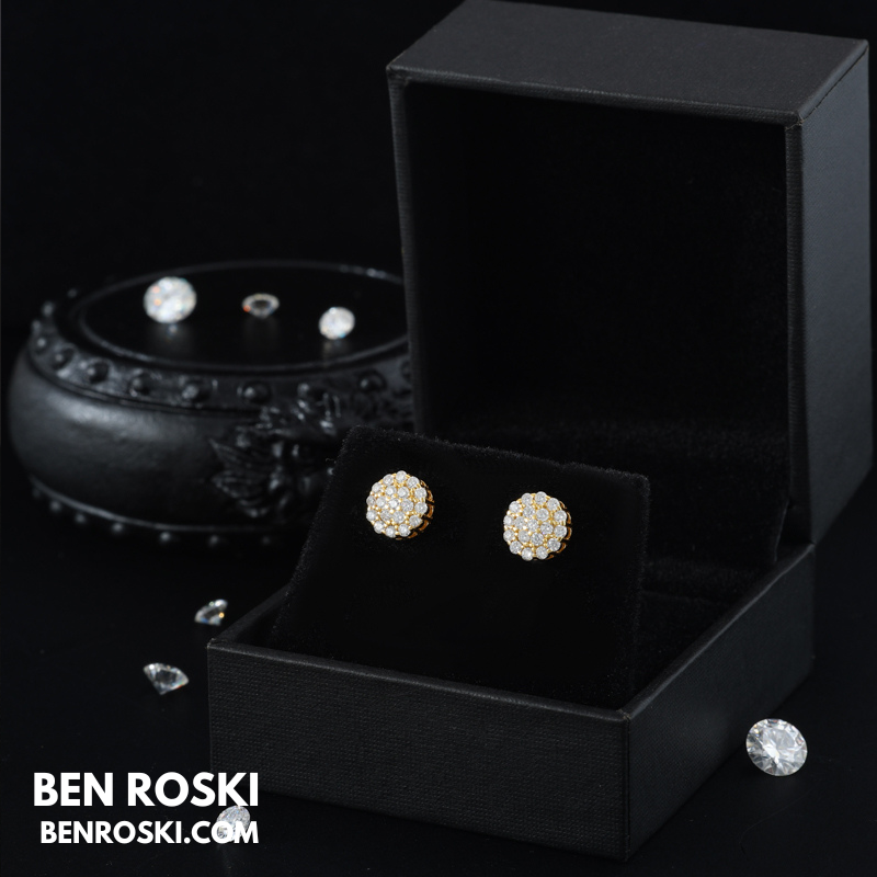 Round Cluster Stud Earrings Sterling Silver or Gold/Rose Gold Plated | VVS Moissanite | GRA Certified