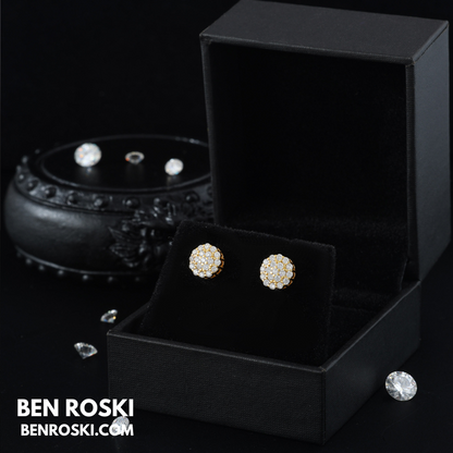 Round Cluster Stud Earrings Sterling Silver or Gold/Rose Gold Plated | VVS Moissanite | GRA Certified