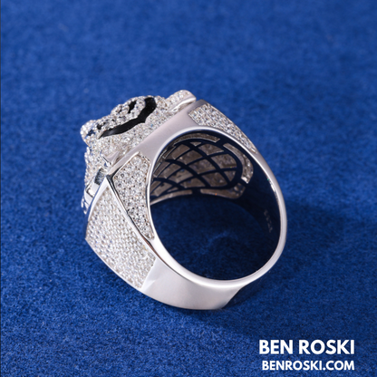 Iced-Out Tiger Head Ring Sterling Silver, Gold & Rose Gold | VVS Moissanite | GRA Certified