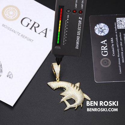Iced-Out Shark Pendant Sterling Silver, Gold, or Rose Gold | VVS Moissanite | GRA Certified