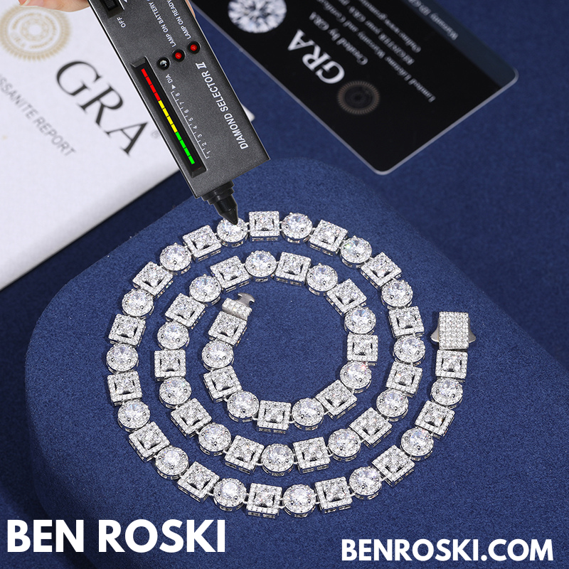 Moissanite Cluster Link Chain Sterling Silver | GRA Certified