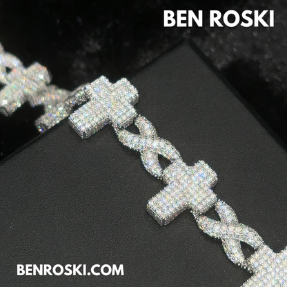 Iced Cross Moissanite Bracelet – 15MM | 7 &8-Inch | Solid 925 Sterling Silver | GRA Certified | Gold & Rose Gold Plated Variants