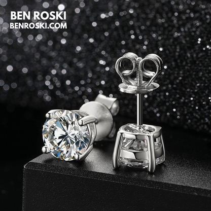 Round-Cut Moissanite Stud Earrings Sterling Silver or Gold / Rose Gold Plated | GRA Certified