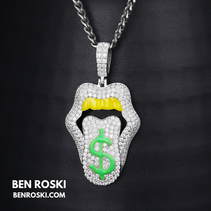 Money Tongue Pendant Sterling Silver, Gold & Rose Gold | VVS Moissanite | GRA Certified