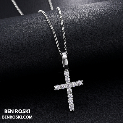 Moissanite Cross Pendant Necklace Sterling Silver or Gold / Rose Gold Plated | VVS Moissanite | GRA Certified