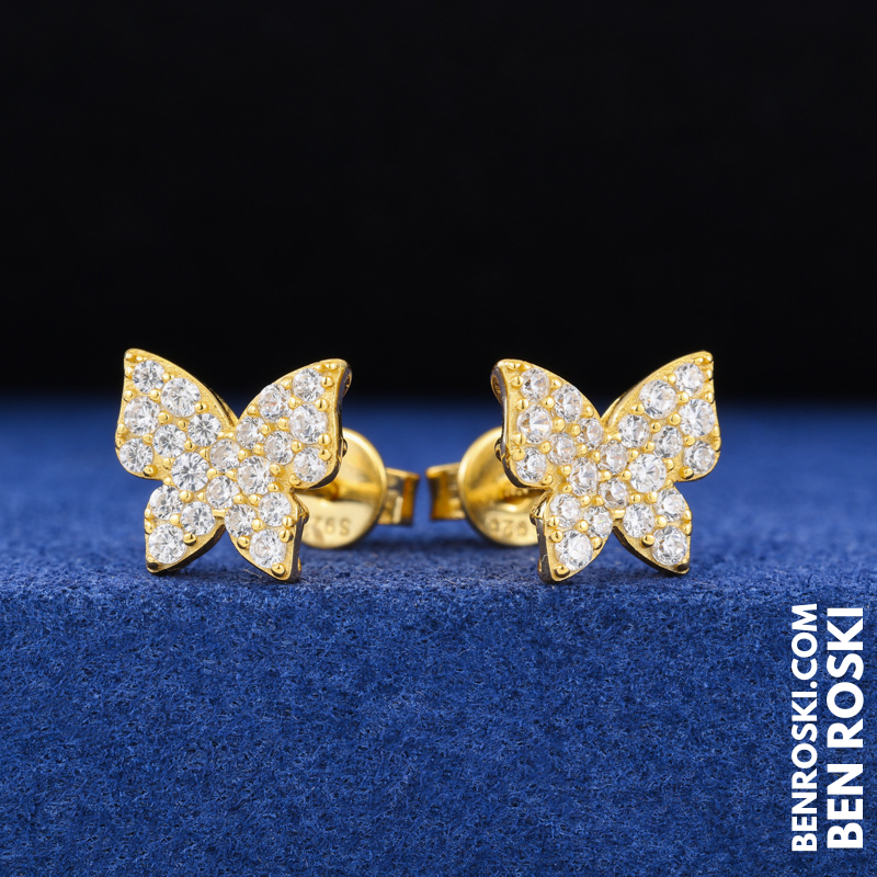 Butterfly Stud Earrings Sterling Silver, Gold, or Rose Gold | VVS Moissanite | GRA Certified