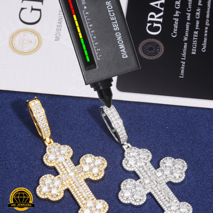 Moissanite Round Cluster Cross Pendant – 65MM | 15.2g | S925 Silver, Gold, or Rose Gold | VVS Moissanite | GRA Certified