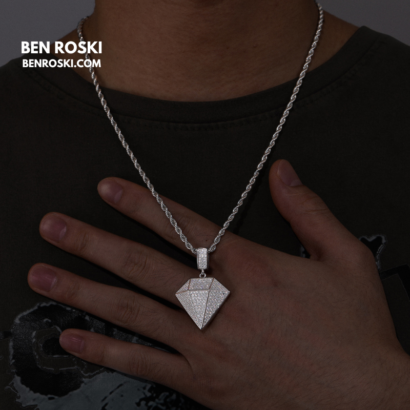 Diamond Shape Moissanite Pendant Sterling Silver, Gold / Rose Gold Plated | GRA Certified