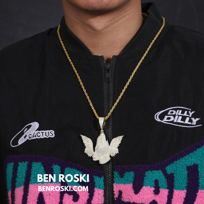 Praying Hands with Wings Pendant Sterling Silver, Gold, or Rose Gold | VVS Moissanite | GRA Certified