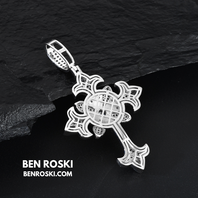 Floral Cross Pendant Sterling Silver, Gold & Rose Gold | VVS Moissanite | GRA Certified