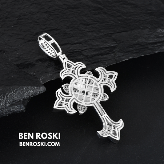 Floral Cross Pendant Sterling Silver, Gold & Rose Gold | VVS Moissanite | GRA Certified