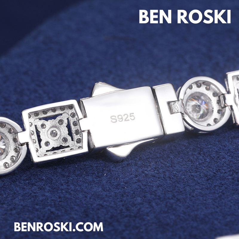 8MM Moissanite Bracelet – Round & Square Link Design | 7" / 8" | Silver, Gold, or Rose Gold | GRA Certified