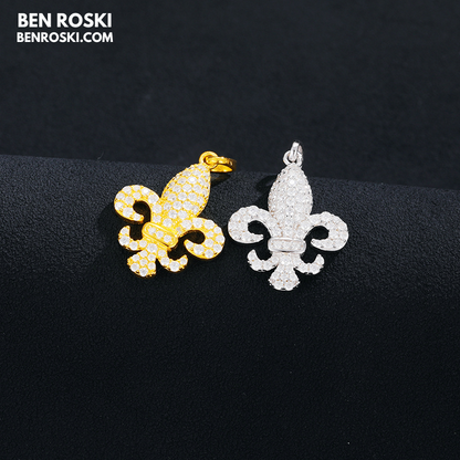 Fleur-de-Lis Moissanite Pendant Sterling Silver or Gold/Rose Gold Plated | VVS Moissanite | GRA Certified