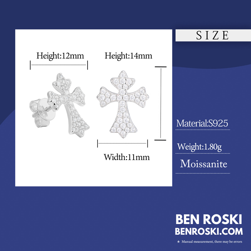 Cross Moissanite Stud Earrings Sterling Silver, Gold & Rose Gold | VVS Moissanite | GRA Certified