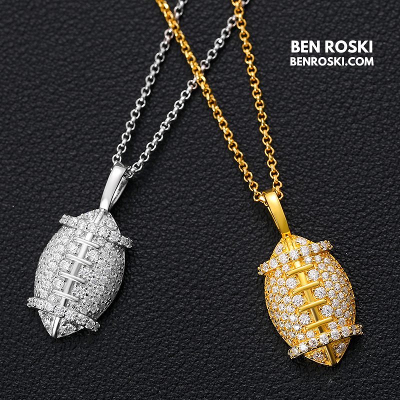 Moissanite Football Pendant Necklace Sterling Silver, Gold, or Rose Gold | VVS Moissanite | GRA Certified