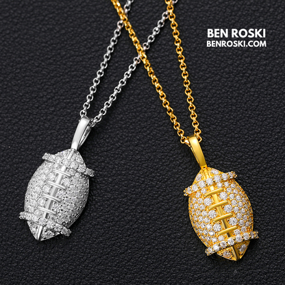 Moissanite Football Pendant Necklace Sterling Silver, Gold, or Rose Gold | VVS Moissanite | GRA Certified