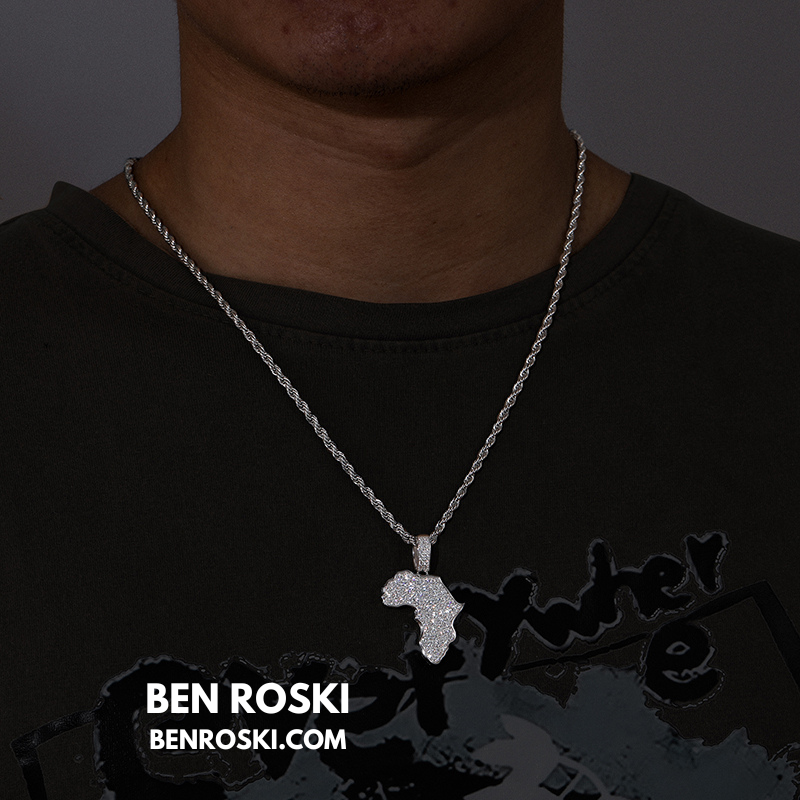 Africa Map Moissanite Pendant Sterling Silver or Gold/Rose Gold Plated | VVS Moissanite | GRA Certified