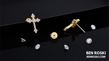 Moissanite Cross Stud Earrings Sterling Silver, Gold, or Rose Gold | VVS Moissanite | GRA Certified
