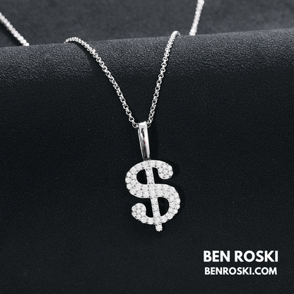 Dollar Sign Pendant Sterling Silver, Gold / Rose Gold Plated | VVS Moissanite | GRA Certified