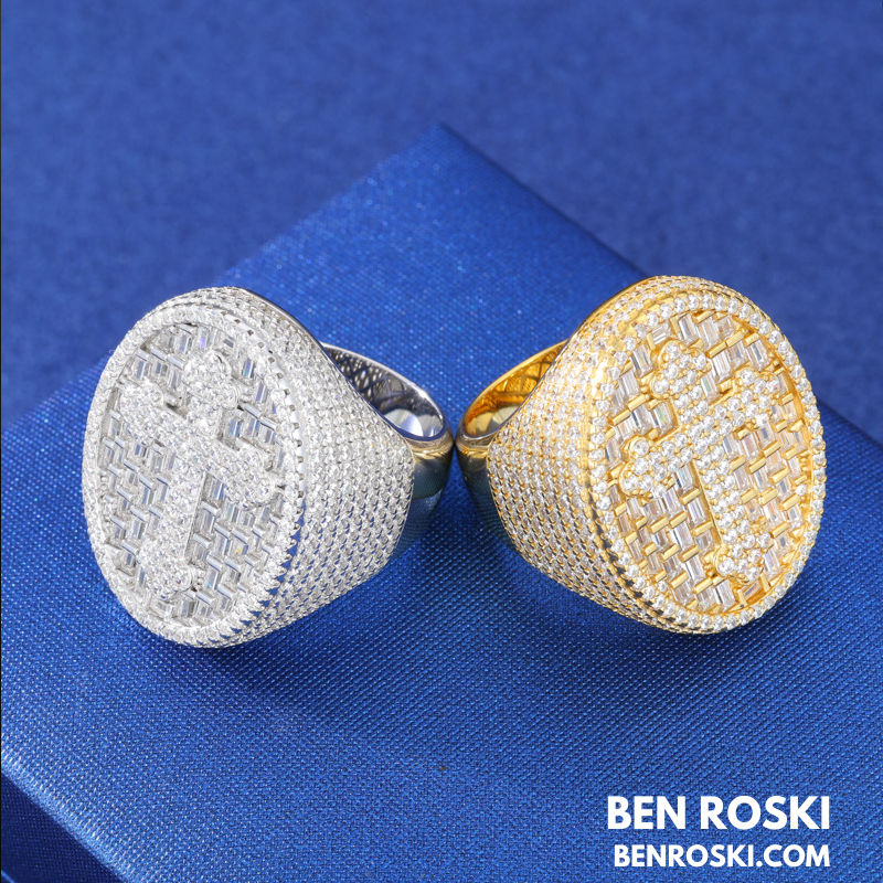 Iced Cross Oval Ring Sterling Silver or Gold / Rose Gold Plated | VVS Moissanite | GRA Certified