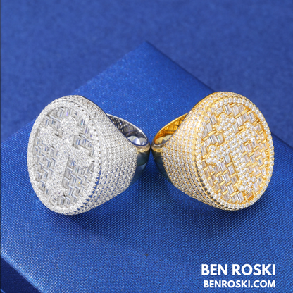 Iced Cross Oval Ring Sterling Silver or Gold / Rose Gold Plated | VVS Moissanite | GRA Certified