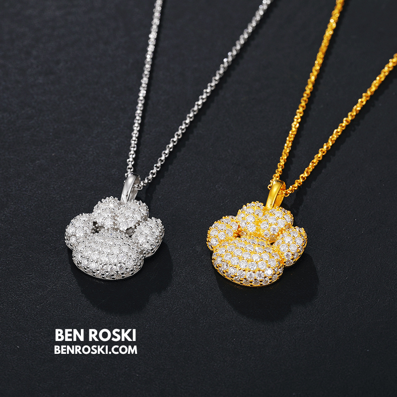 Moissanite Paw Print Pendant Necklace | Sterling Silver, Gold, or Rose Gold | VVS1 | GRA Certified
