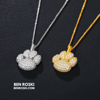 Moissanite Paw Print Pendant Necklace | Sterling Silver, Gold, or Rose Gold | VVS1 | GRA Certified