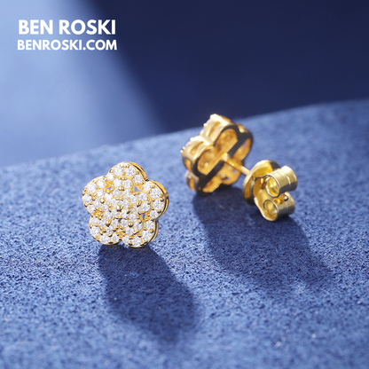 Flower Cluster Stud Earrings Sterling Silver, Gold, or Rose Gold Plated | VVS Moissanite | GRA Certified