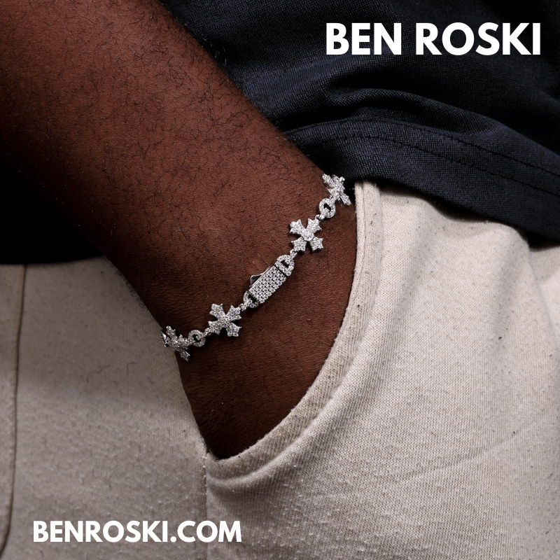 12MM Moissanite Cross Link Bracelet Sterling Silver, Gold, or Rose Gold | GRA Certified