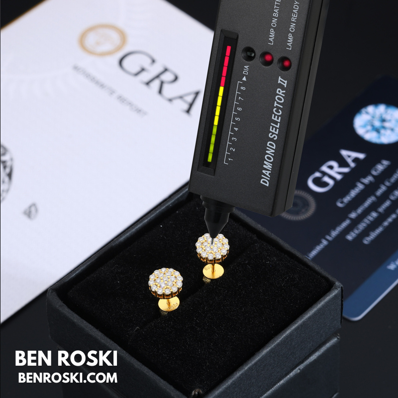 Round Cluster Stud Earrings Sterling Silver, Gold & Rose Gold | VVS Moissanite | GRA Certified