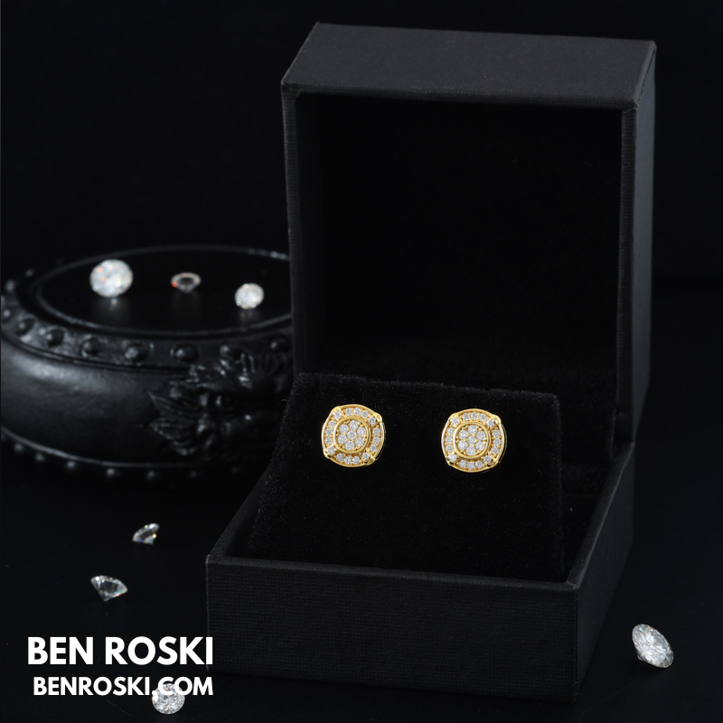 Double Halo Moissanite Stud Earrings Sterling Silver , Gold or Rose Gold Plating | VVS Moissanite | GRA Certified