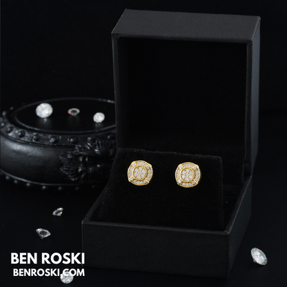 Double Halo Moissanite Stud Earrings Sterling Silver , Gold or Rose Gold Plating | VVS Moissanite | GRA Certified