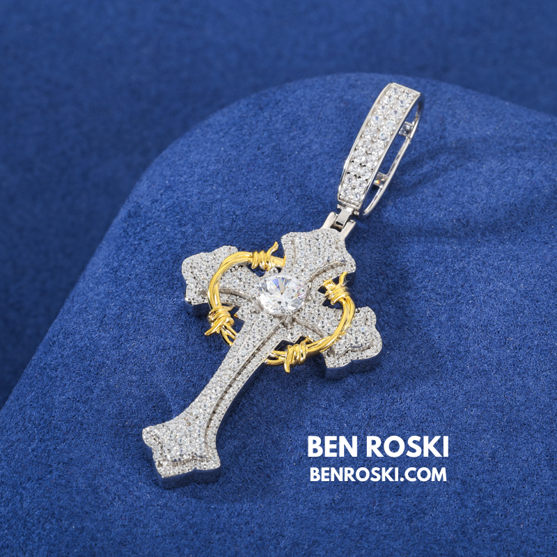 Barbed Cross Pendant Sterling Silver or Gold/Rose Gold Plated | VVS Moissanite | GRA Certified