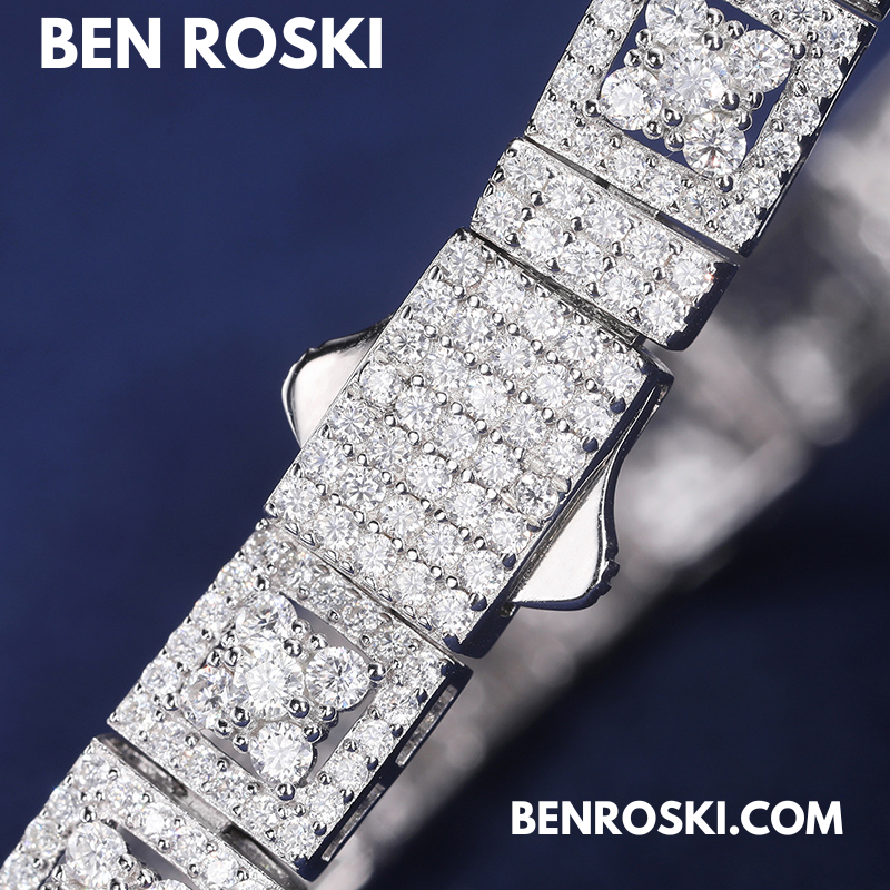 8MM Moissanite Square Link Bracelet Sterling  Silver, Gold, or Rose Gold | GRA Certified
