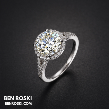 3CT Moissanite Halo Engagement Ring Sterling Silver, Gold & Rose Gold | GRA Certified