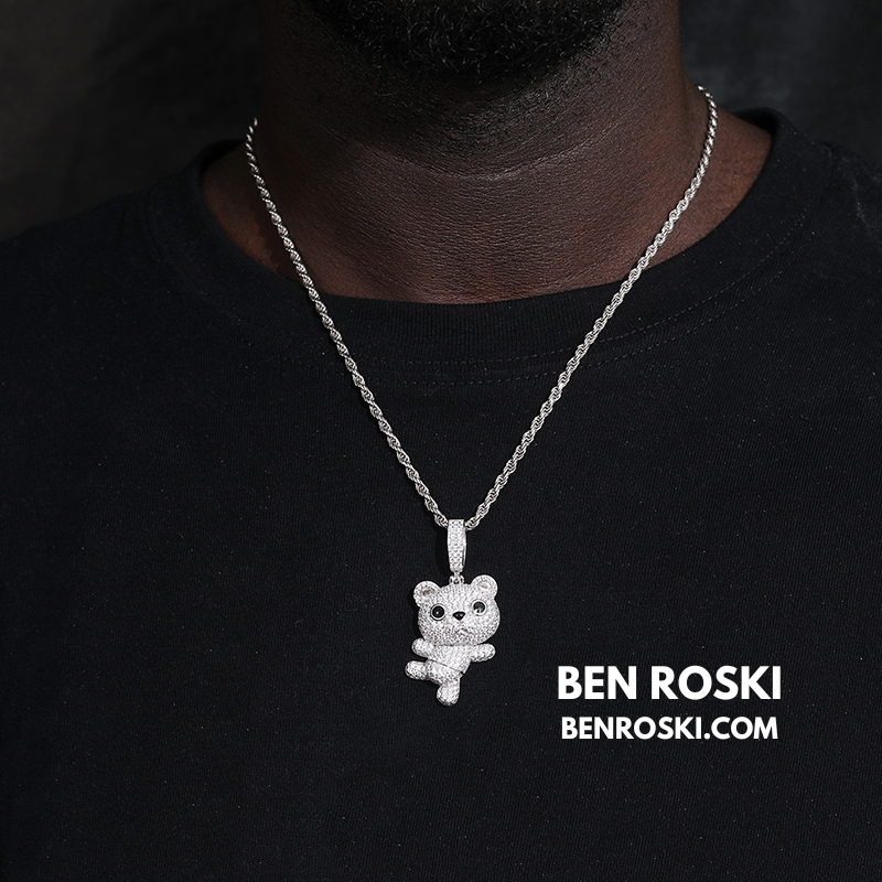 Dancing Teddy Bear Pendant Sterling Silver, Gold & Rose Gold | VVS Moissanite | GRA Certified