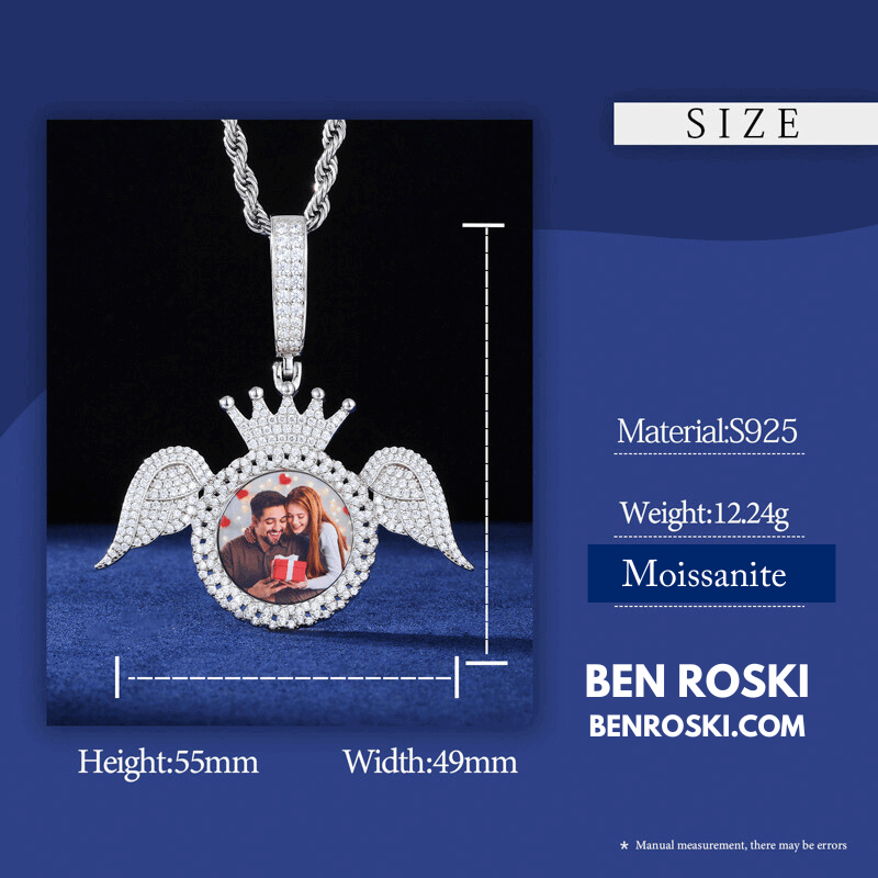 Angel Wings Custom Photo Pendant – 55MM Height | 12.24g | VVS1 Moissanite | GRA Certified