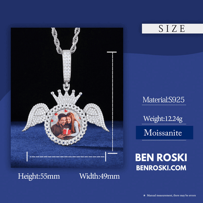 Angel Wings Custom Photo Pendant – 55MM Height | 12.24g | VVS1 Moissanite | GRA Certified