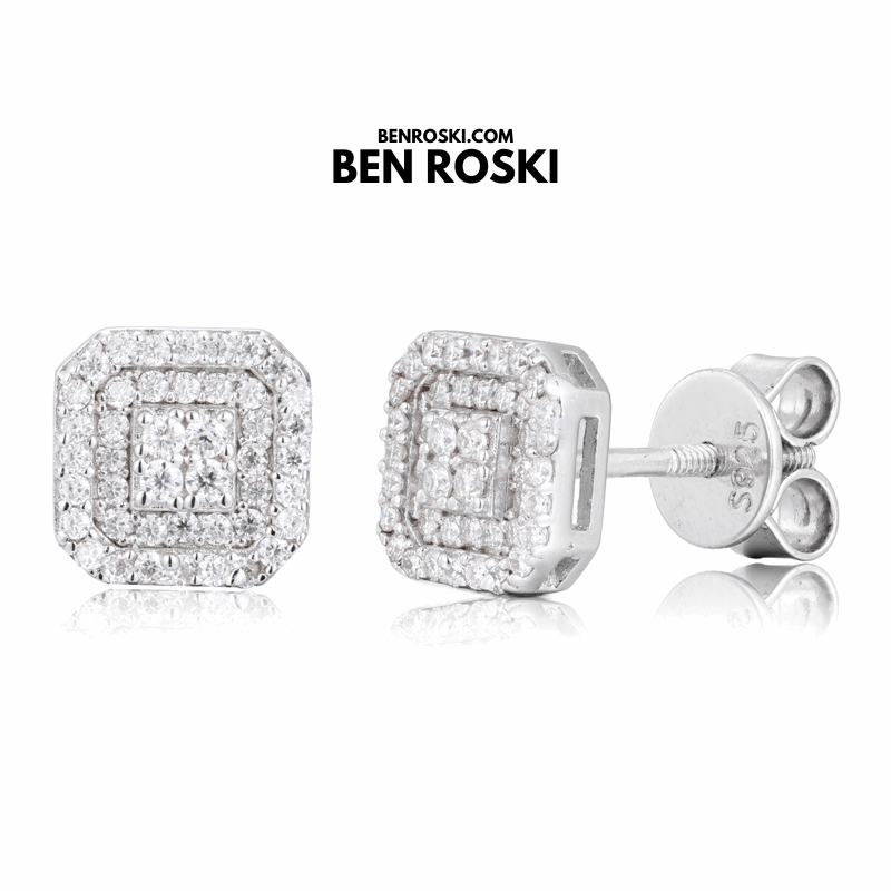 Square Halo Stud Earrings – 7MM | 1.49g | VVS1 Moissanite | GRA Certified