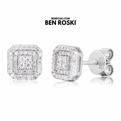 Square Halo Stud Earrings – 7MM | 1.49g | VVS1 Moissanite | GRA Certified