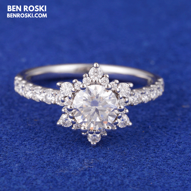 Floral Moissanite Engagement Ring Sterling Silver, Gold & Rose Gold | GRA Certified
