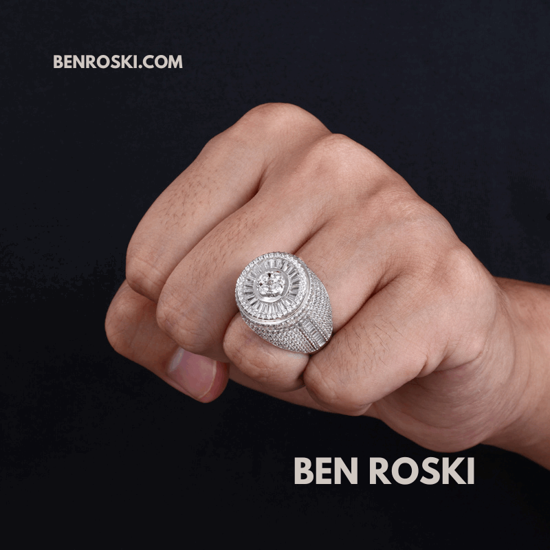 Round Baguette Cluster Ring – 21MM Width | VVS1 Moissanite | GRA Certified