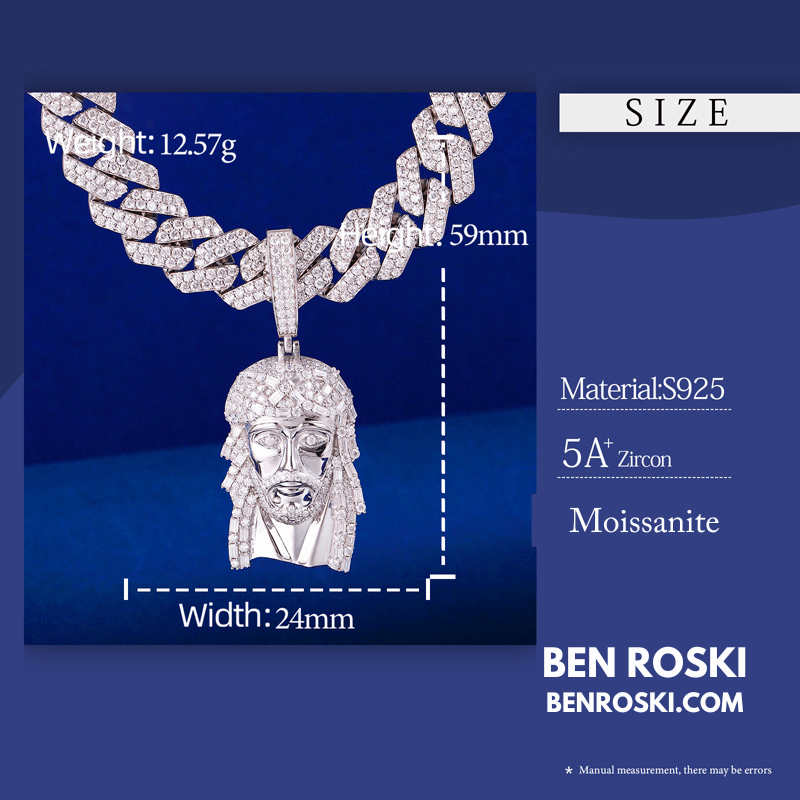 Jesus Face Pendant Sterling Silver, Gold, or Rose Gold | VVS Moissanite | GRA Certified