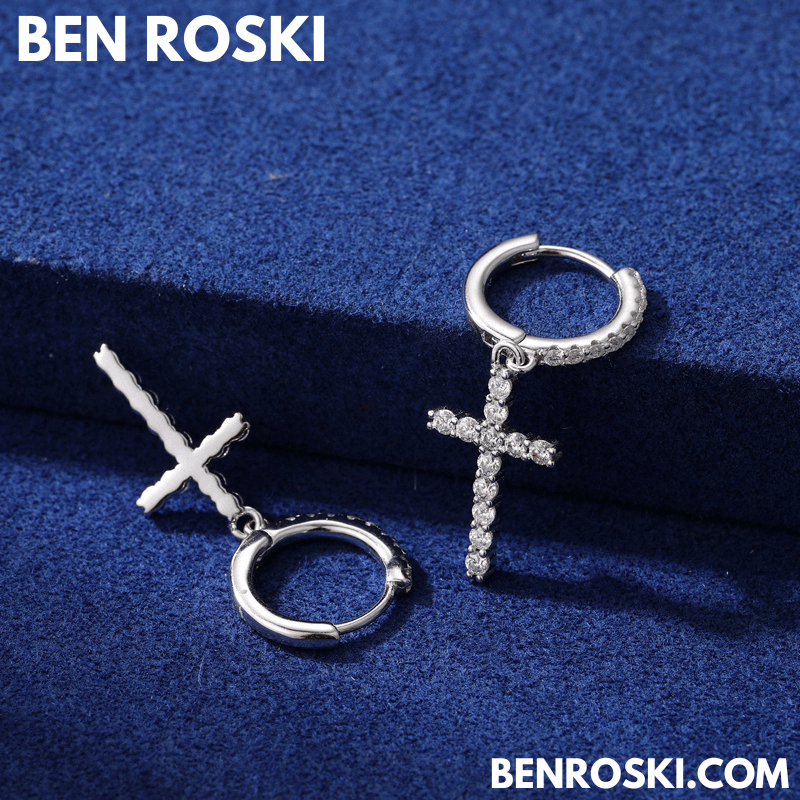 Moissanite Cross Hoop Earrings Sterling Silver, Gold, or Rose Gold | VVS Moissanite | GRA Certified