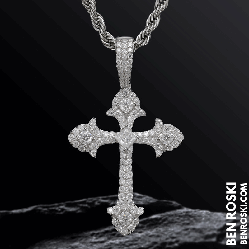 Moissanite Cross Pendant Sterling Silver, Gold & Rose Gold | VVS Moissanite | GRA Certified