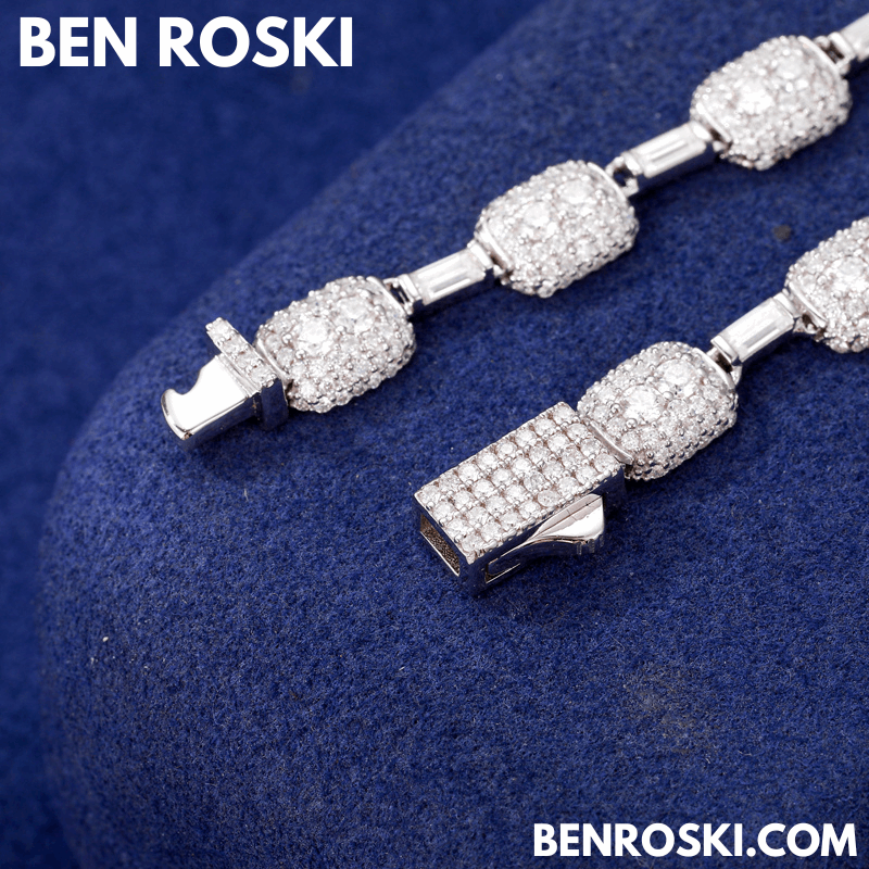 7MM Moissanite Cushion Link Chain Necklace – 22 Inch Sterling Silver, Gold, or Rose Gold | VVS D Color Stones | GRA Certified