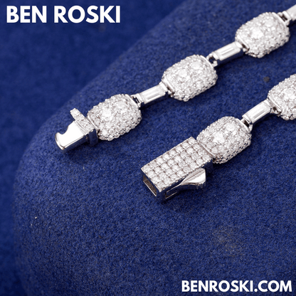 7MM Moissanite Cushion Link Chain Necklace – 22 Inch Sterling Silver, Gold, or Rose Gold | VVS D Color Stones | GRA Certified