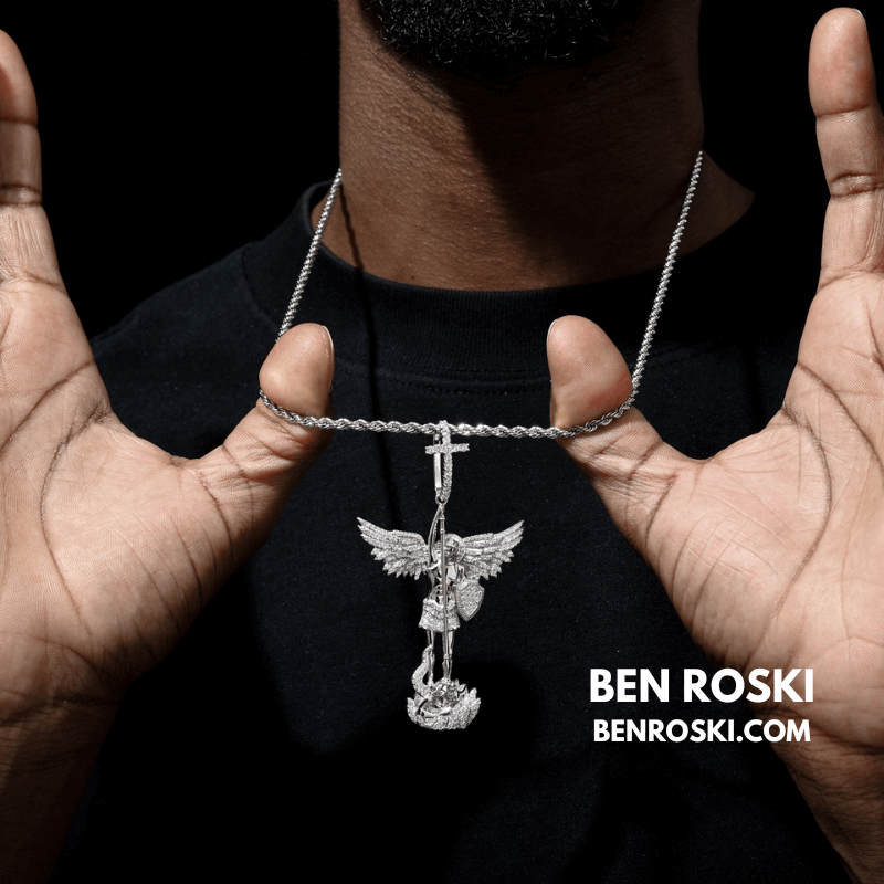 Archangel Michael Pendant – 77MM Height |  VVS1 Moissanite | GRA Certified