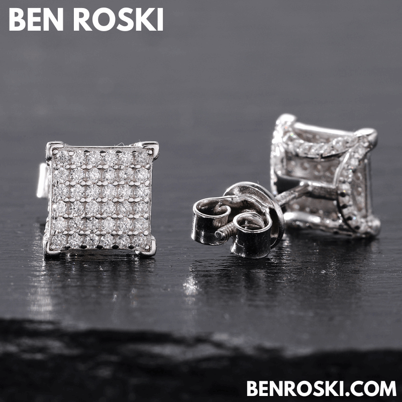 Square Cluster Stud Earrings Sterling Silver, Gold, or Rose Gold | VVS Moissanite | GRA Certified