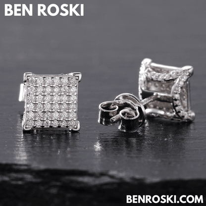 Square Cluster Stud Earrings Sterling Silver, Gold, or Rose Gold | VVS Moissanite | GRA Certified